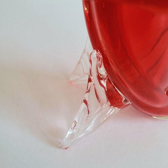 Murano Art Glass Cornucopia Jack in the Pulpit Red and Clear Vase. MCM decor. - Picture 13 of 14